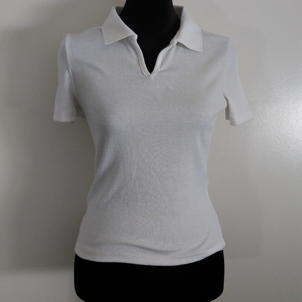 White, Black, Gray Ribbed Collared Polo 3 Pieces T-shirt Tee